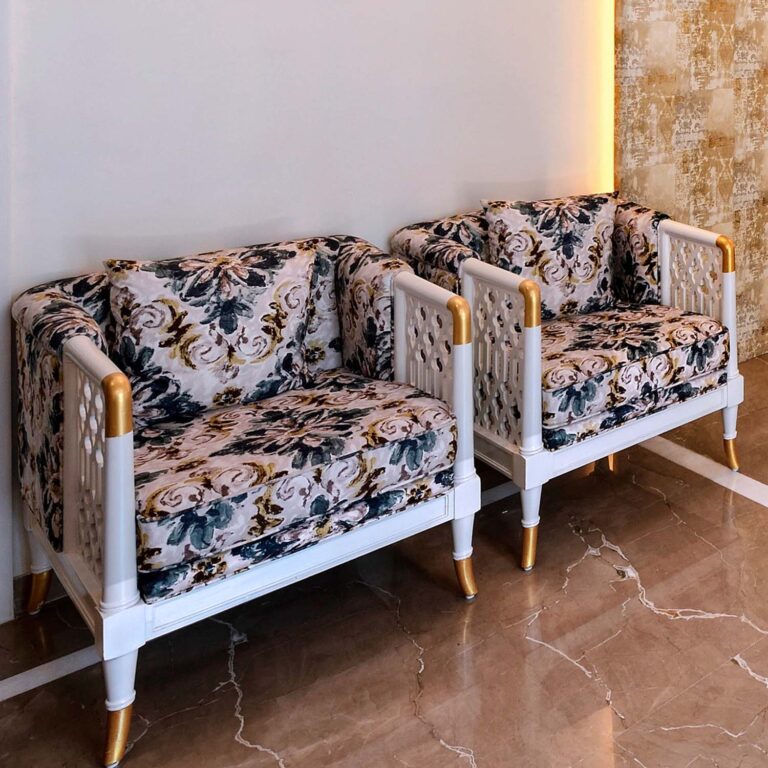 SET OF 2 FLORAL GOLDEN ACCENT ARM CHAIR